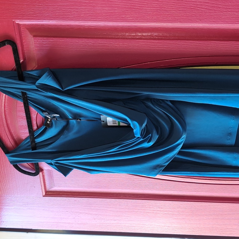 NWT - DKNY Women's Teal Draped Blouse